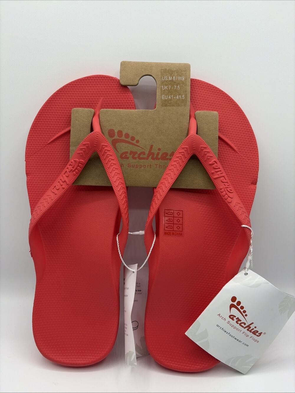 Archies Flip Flop Sandal Unisex Sz M 8 W 9 Coral Red Arch Support Therapy NWT